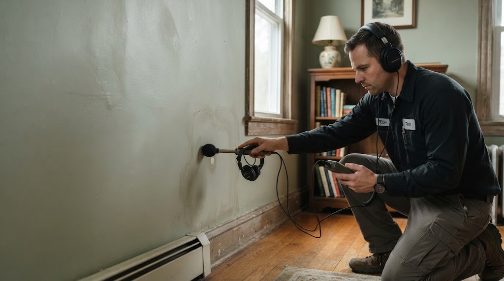 leak detection Montclair NJ technician using non-invasive diagnostic equipment